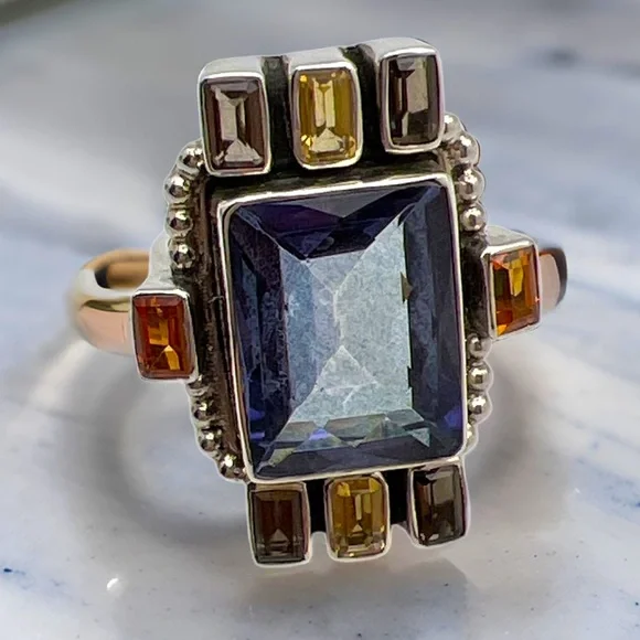 🦋NICKY BUTER RAJ LIMITED EDITION Blue Quartz Citrine Gemstone Ring Size 7 - Picture 2 of 13